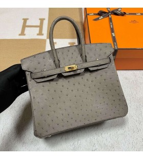 Birkin Ostrich Ck81 Gris Tourterelle Gold Hardware 25cm Full Handmade
