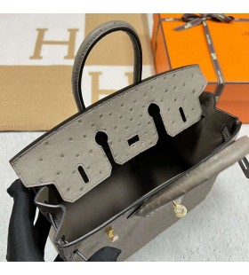 Birkin Ostrich Ck81 Gris Tourterelle Gold Hardware 25cm Full Handmade