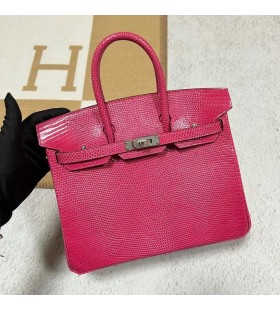 Birkin Lagarto E5 Rojo de la Rosa de Plata de Hardware PHW 25cm Completo hecho a Mano