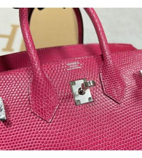 Birkin Lagarto E5 Rojo de la Rosa de Plata de Hardware PHW 25cm Completo hecho a Mano