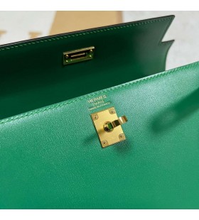 Kelly Boxcalf 1K de BambÃº verde Hardware de Oro 25cm Completo hecho a Mano