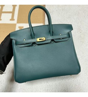 Birkin Swift 6O Ciprés verde Hardware de Oro 25cm Completo hecho a Mano