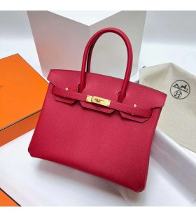 Birkin Epsom Q5 color Rojo Brillante Hardware de Oro Ghw 30cm Completo hecho a Mano