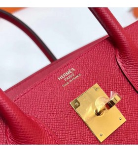 Birkin Epsom Q5 color Rojo Brillante Hardware de Oro Ghw 30cm Completo hecho a Mano
