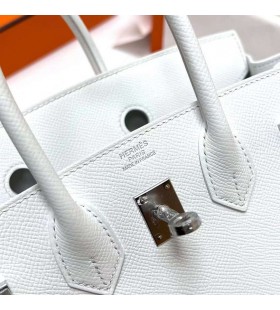 Birkin Epsom 01 Blanco Puro de Plata de Hardware Phw 25cm Completo hecho a Mano