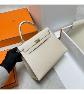 Kelly Epsom Ck10 de color Blanco Cremoso de Oro de Hardware Ghw 25cm Completo hecho a Mano