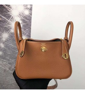 Mini Lindy Clemence Ck37 Marrón de Oro de Oro de Hardware Ghw 19cm Completo hecho a Mano