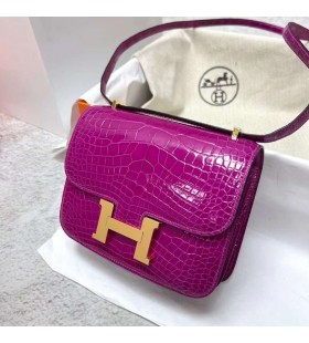 Constanza Brillante de Cocodrilo Cocodrilo J5 Deep purple Hardware de Oro Ghw 18cm Completo hecho a Mano