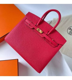 Birkin Sellier Epsom Q5 color Rojo Brillante Hardware de Oro Ghw 25cm Completo hecho a Mano