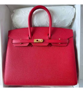 Birkin Sellier Epsom Q5 color Rojo Brillante Hardware de Oro Ghw 25cm Completo hecho a Mano