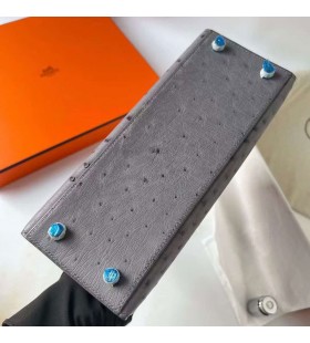 Kelly Avestruz Ck82 Ãgata gris & U4 de Terciopelo verde Plata de Hardware Phw 25cm Completo hecho a Mano