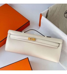 Kelly corte Swift I2 Blanco Cremoso Hardware de Oro 31cm Ghw Completo hecho a Mano