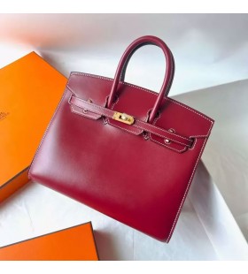 Birkin Sellier Cuadro Ck55 rojo Burdeos Hardware de Oro 25cm Completo hecho a Mano Ghw
