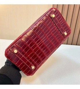 Birkin de Cocodrilo Brillante Ck55 rojo Burdeos Hardware de Oro 25cm Completo hecho a Mano Ghw