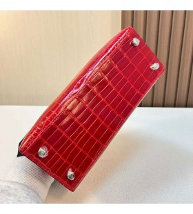 Kelly Brillante de Cocodrilo Cocodrilo Ck95 Ferrari rojo Plata de Hardware 25cm Completo hecho a Mano Phw