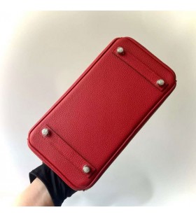 Birkin Togo S3 de color Rojo Brillante de Plata de Hardware 25cm Completo hecho a Mano Phw