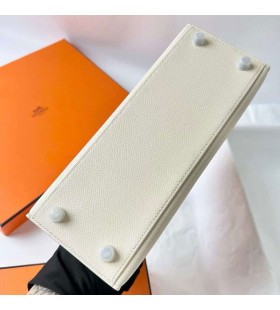 Kelly Epsom i2 Blanco Cremoso & 0M Té de color Caqui & 0 L Gris Plata de Hardware 25cm Completo hecho a Mano Phw