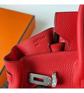 Birkin Togo S3 Nuevo de color Rojo Brillante de Plata de Hardware 25cm Completo hecho a Mano Phw