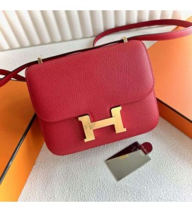 Constanza Epsom Q5 color Rojo Brillante Hardware de Oro de 18 cm Completo hecho a Mano Ghw