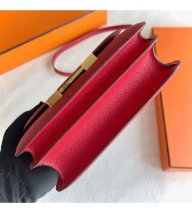 Constanza Epsom Q5 color Rojo Brillante Hardware de Oro de 18 cm Completo hecho a Mano Ghw