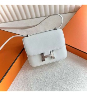 mini Constanza Swift de Cuero 01 Blanco Puro de Plata de Hardware 14cm Completo hecho a Mano Phw