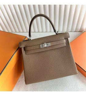 Kelly Togo 3G de color CastaÃ±o & Rosa de Plata de Hardware 25cm Completo hecho a Mano Phw