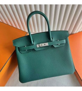 Birkin Togo Z6 verde de Malaquita & X9 malva, púrpura de Plata de Hardware 30cm Completo hecho a Mano Phw