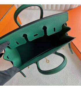 Birkin Sellier Epsom U4 de Terciopelo verde Hardware de Oro 25cm Completo hecho a Mano Ghw