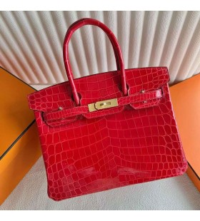 Birkin Brillante Nilo Cocodrilo Ck95 rojo Ferrari de Oro de Hardware 30cm Completo hecho a Mano Ghw
