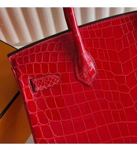 Birkin Brillante Nilo Cocodrilo Ck95 rojo Ferrari de Oro de Hardware 30cm Completo hecho a Mano Ghw