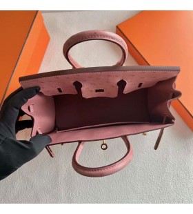 Birkin Avestruz CC94 rosa Oscuro Hardware de Oro 25cm Completo hecho a Mano Ghw