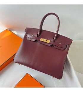 Birkin Boxcalf Ck57 rojo Burdeos Hardware de Oro 30cm Completo hecho a Mano Ghw