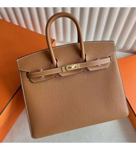 Birkin Sellier Epsom Ck37 Marrón de Oro de Oro de Hardware 25cm Completo hecho a Mano Ghw