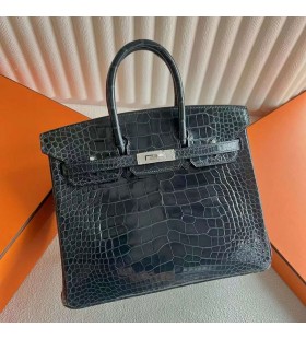 Birkin brillante de Cocodrilo Cocodrilo Ck76 Profundo Mar Azul de Plata de Hardware 25cm Completo hecho a Mano Phw