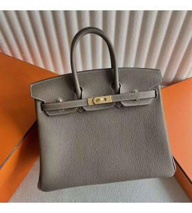 Birkin Togo Ck18 color cáñamo Gris Hardware de Oro 25cm Completo hecho a Mano Ghw