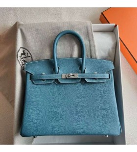 Birkin Togo Ck75 de Mezclilla azul de Plata de Hardware 25cm Completo hecho a Mano Phw