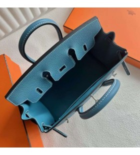 Birkin Togo Ck75 de Mezclilla azul de Plata de Hardware 25cm Completo hecho a Mano Phw