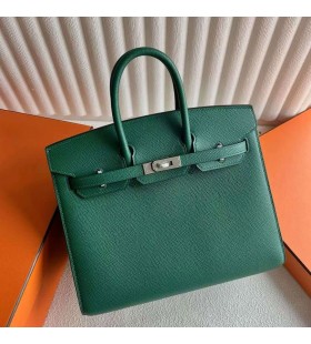 Birkin Sellier Epsom O6 Verde Profundo de Plata de Hardware 25cm Completo hecho a Mano Phw