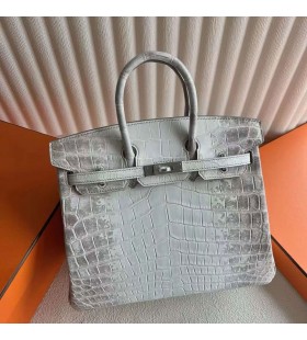 Birkin de cocodrilo Mate Himalaya Plata de Hardware 25cm Completo hecho a Mano Phw