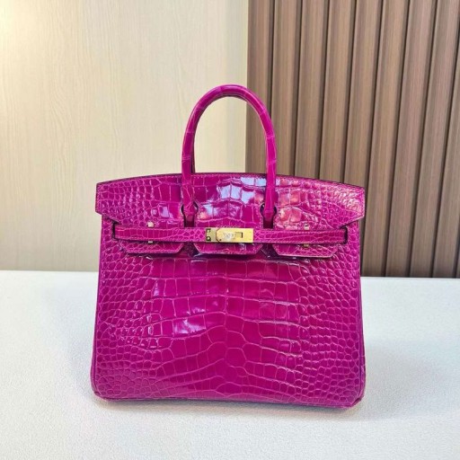 بيركين لامعة التمساح J5 العميق ارتفع الذهب الوردي الأجهزة 25cm كامل اليدوية Ghw