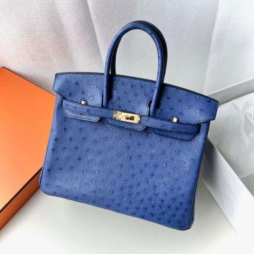 بيركين النعام I7 المزجج الأزرق الأجهزة الذهب 25cm كامل اليدوية Ghw