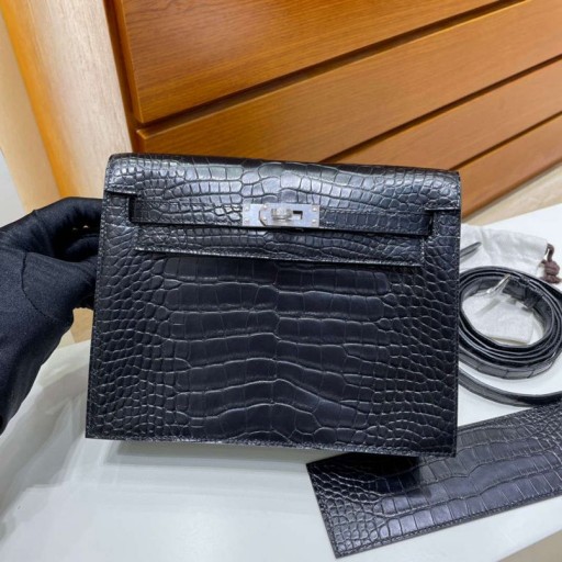 Kelly danse Matné Aligátoří Ck89 Černá Stříbrná Hardware 22cm Plný Handmade