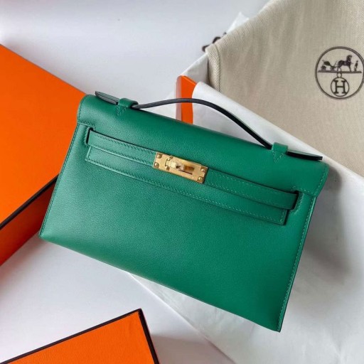 Mini Kelly Pochette Swift U4 Vert Vertigo Zlatý Hardware Ghw 22cm Plný Handmade