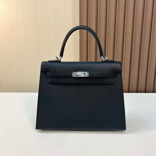 Kelly Epsom Ck89 Černá Stříbrná Hardware 25cm Plné Ruční Phw
