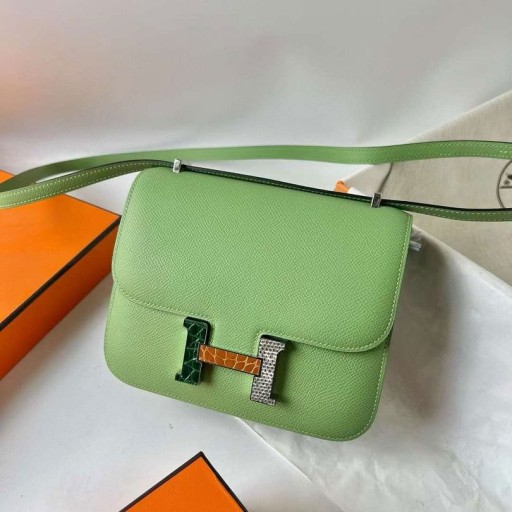 Constance Epsom i3 Avokádo zelená Ještěrka a spony krokodýl Stříbrný Hardware 18cm Plné Ruční Phw
