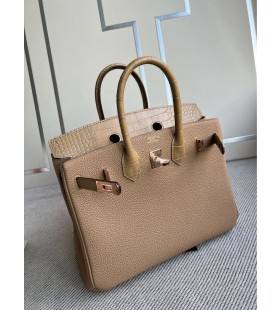 Birkin Touch Äaj barva Matný krokodýl, Zlatý Hardware GHW 25cm Plný Handmade