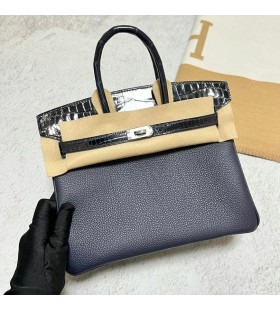 Birkin Touch Togo A Leskl&Atilde;&copy; krokod&Atilde;&frac12;l&Atilde;&shy; Hlubok&Atilde;&copy; modr&Atilde;&copy; St&Aring;&Atilde;&shy;brn&Atilde;&iexcl; Hardware 25cm Pln&Atilde;&frac12; Handmade