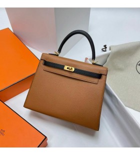 Kelly Hss Epsom Ck37 Golden Brown & Ck89 Äerné Zlato Hardware Mghw 25cm Plný Handmade