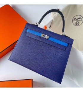 Kelly Epsom Ck73 Gem Blue & Ck71 JasnÄ Modrá & Ck89 Äerná StÅÃbrná Hardware Phw 25cm Plný Handmade