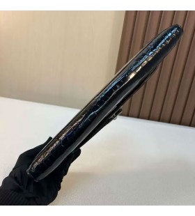 Tašky Kelly řez lesklý nilo krokodýl Ck89 Černá Stříbrná Hardware 31cm Plné Ruční Phw